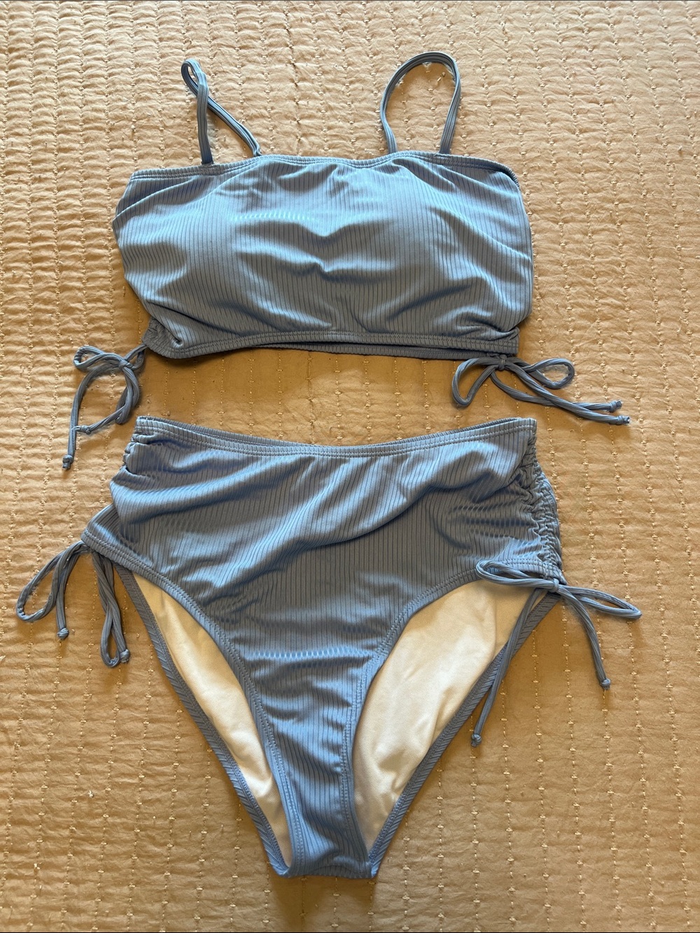 Ribbed Two-Piece Bikini Set in Dusty Blue